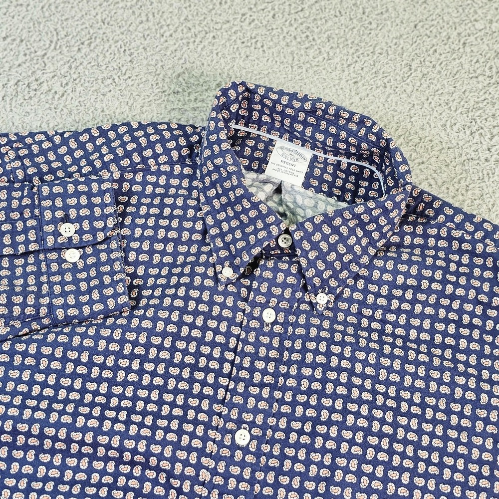 Brooks Brothers Regent Shirt Mens XL Blue Paisley Long Sleeve Button Down Casual